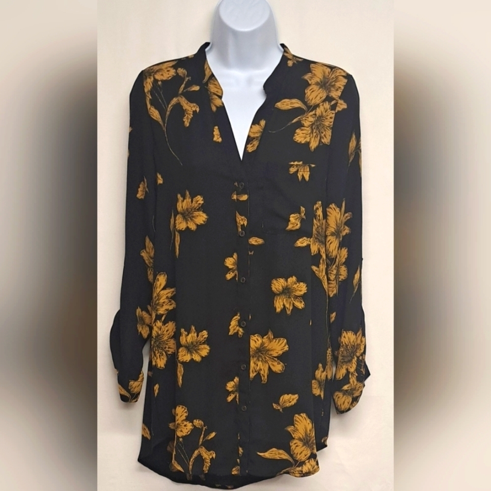 Forever 21 S Button Down Blouse Top Adjustable Sleeve Pocket Like New !